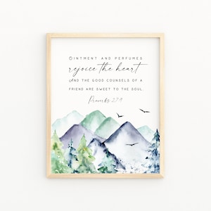 Proverbs 27:9 Christian Artwork Printable Bible Verse Wall Art Decor Scripture Christian Gift A Sweet Friendship Refreshes The Soul Quote