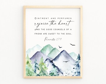 Proverbs 27:9 Christian Artwork Printable Bible Verse Wall Art Decor Scripture Christian Gift A Sweet Friendship Refreshes The Soul Quote