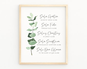 5 Solas Print Five Solas Poster Reformed Theology Reformation Wall Art Soli Deo Gloria Printable Wall Art Christian Scripture Bible Wall Art