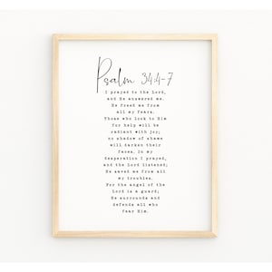 PSALM 34:4-7 Christian Wall Decor | Bible Verse Printable Wall Art | I Prayed to the Lord and He Heard Me | Minimalist Scripture Home Decor