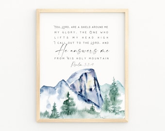 PSALM 3:3-4 You Lord Are A Shield Around Me | Bible Verse Printable Wall Art | Watercolor Scripture Home Decor | Modern Scripture Bible Art