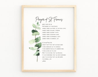 Prayer of St Francis Wall Art Printable | Saint Francis Peace Prayer Watercolor Art | Christian Home Decor | St Francis of Assisi Wall Print