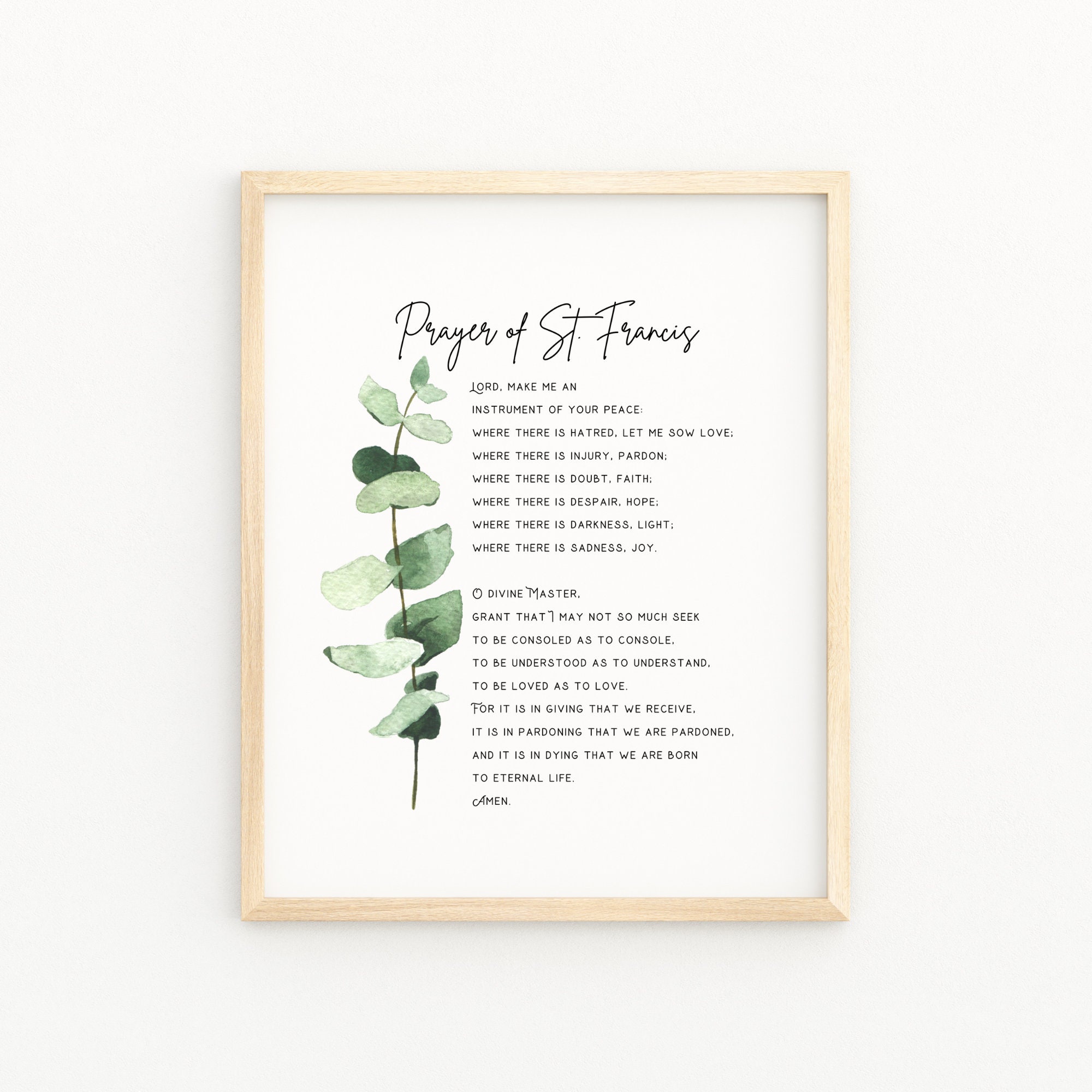 Prayer of St Francis Wall Art Printable | Saint Francis Peace Prayer Watercolor Art | Christian Home Decor | St Francis of Assisi Wall Print