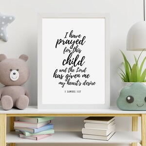 1 SAMUEL 1:27 For this child I have prayed | Baby Boy Girl Nursery Sign | Bible Verse Printable Wall Art | Minimalist Scripture Printable