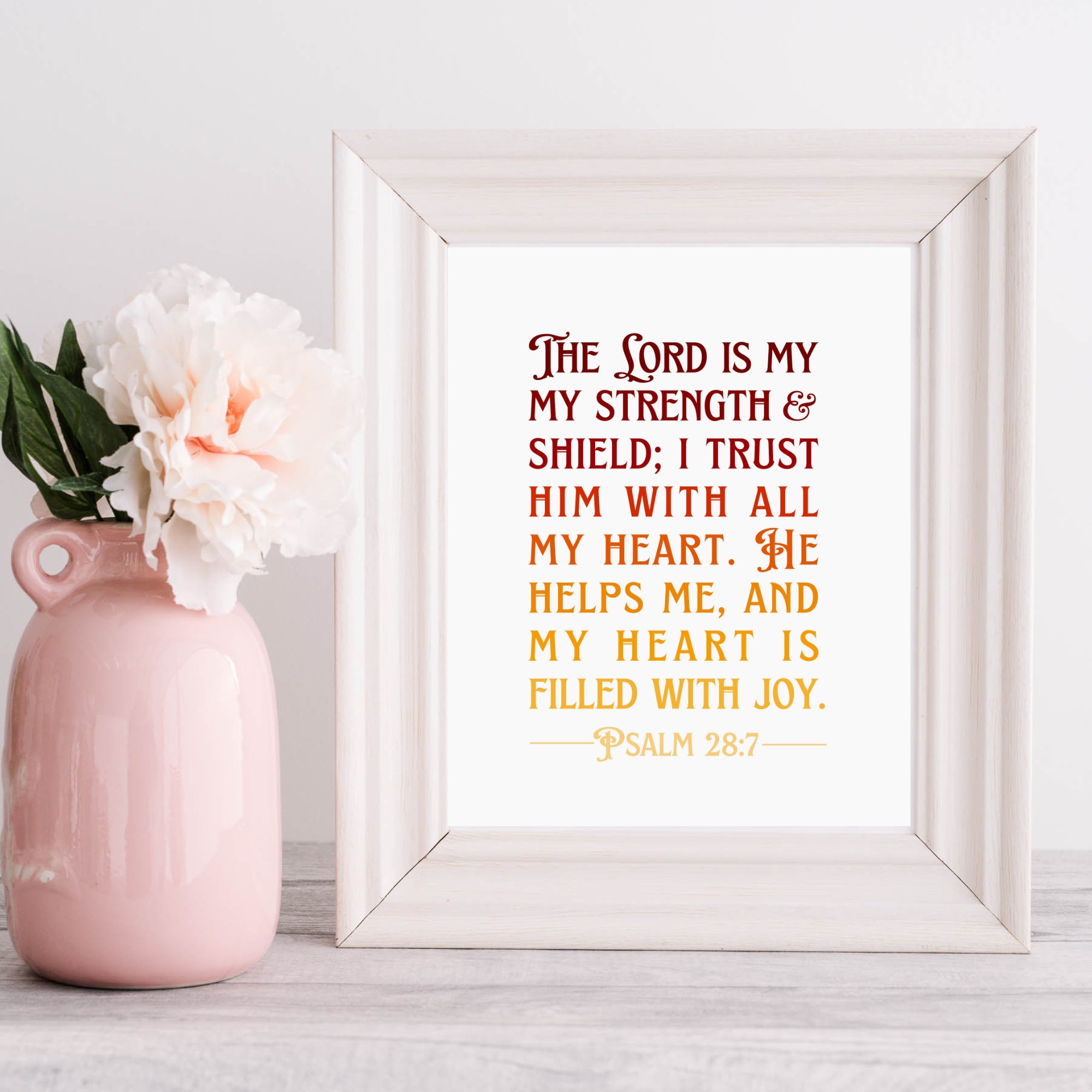PSALM 28:7 the Lord is My Strength & Shield Bible Verse Printable Wall ...