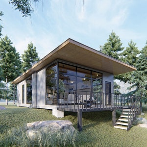 モダンで素朴なキャビンプラン：30x20の小さな家の設計図（デジタルダウンロード）