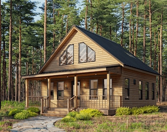 Woodland Cabin Tiny House Plans: 608 sq ft, 30x25, DIY Blueprint (Digital Download)