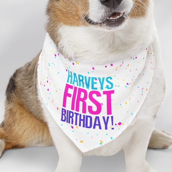 Custom First Birthday Dog Bandana with Confetti, It's My 1st Birthday Bitches Over the Collar, Confetti Dog Bandana for Large and Small Dogs