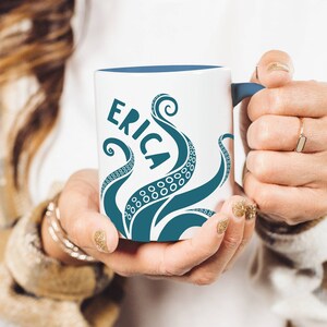 Personalized Octopus Tentacle Coffee Mug, Custom Octopus Gift, Two Tone Mug 11 oz