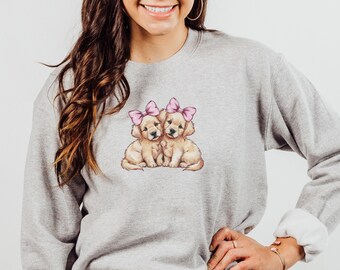 Golden Mom-sweater Coquette-stijl, Golden Retriever-puppy, Roze hondensweater, Golden Mama-sweater