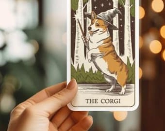 Corgi Sticker, Corgi Mom Gift, Loves Corgis, Tarot Card Sticker for Corgi Dogs