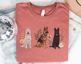 Cottagecore German Shepherd Shirt, Boho GSD Tshirt, Bohemian Shepherd Shirt, Cottage core shepherd t-shirt