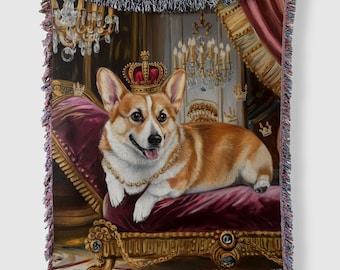 Royal Corgi Blanket, Woven Throw Blanket, Corgi Dog Tapestry, Corgi Home Decor, Dog Throw Blanket, Queen Corgi Mom Gift, Corgi Lover