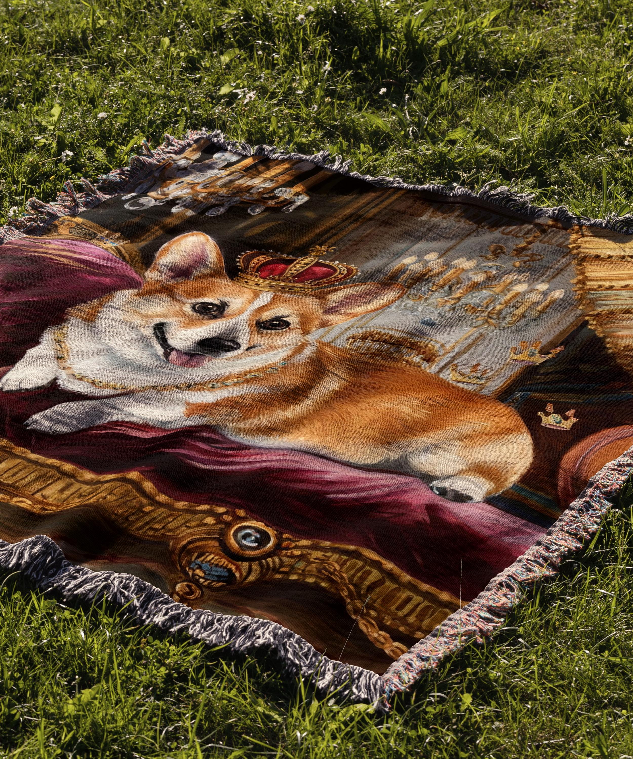 ロイヤルコーギーブランケット ソファや寝具用の織りブランケット