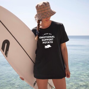 Emotional Support Potato T-Shirt, Funny Graphic Tee, Beachwear Shirt, Casual Summer Outfit, Women Surf Clothing, Boho Surf Fashion