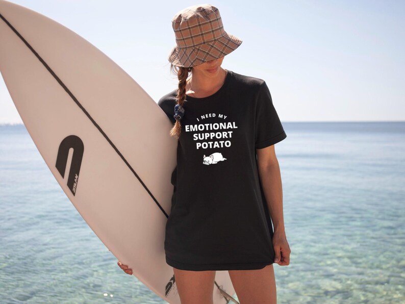 Emotional Support Potato T-Shirt, Funny Graphic Tee, Beachwear Shirt, Casual Summer Outfit, Women Surf Clothing, Boho Surf Fashion