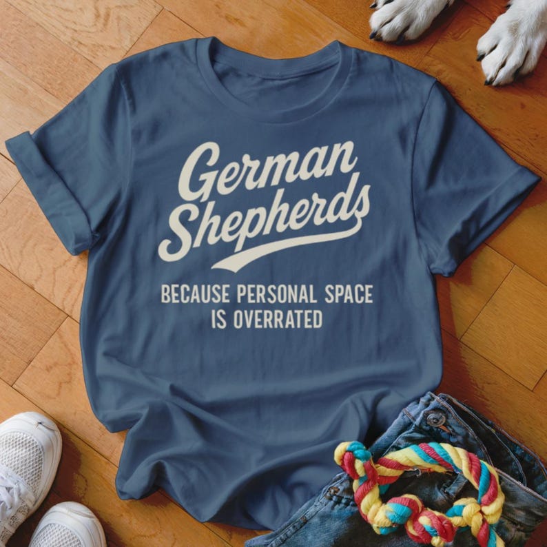 German Shepherd T-Shirt, Funny Dog Tee, Personal Space, Dog Lover Gift, German Shepherd Mom, Dad, GSD Shirt, Cute Dog Design Indigo Blue