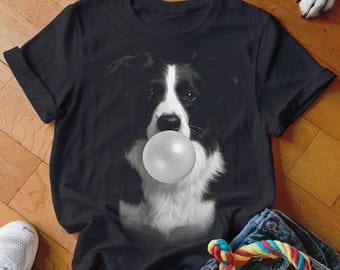 Border Collie T Shirt, Bubble Gum Dog, Funny Dog Tee, Cute Puppy Shirt, Dog Lover Gift, Dog with Balloon, Cool Dog Design