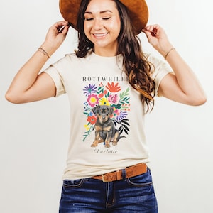 Custom Rottweiler Dog Shirt, Rottweiler Gifts, Personalized Rescue Dog Shirt, Dog Mom T Shirt, Custom Dog Shirt, Floral Style, Rottie Gifts