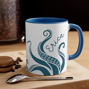 Personalized Octopus Coffee Mug, Custom Octopus Tentacle Gift, Two Tone Mug 11 oz