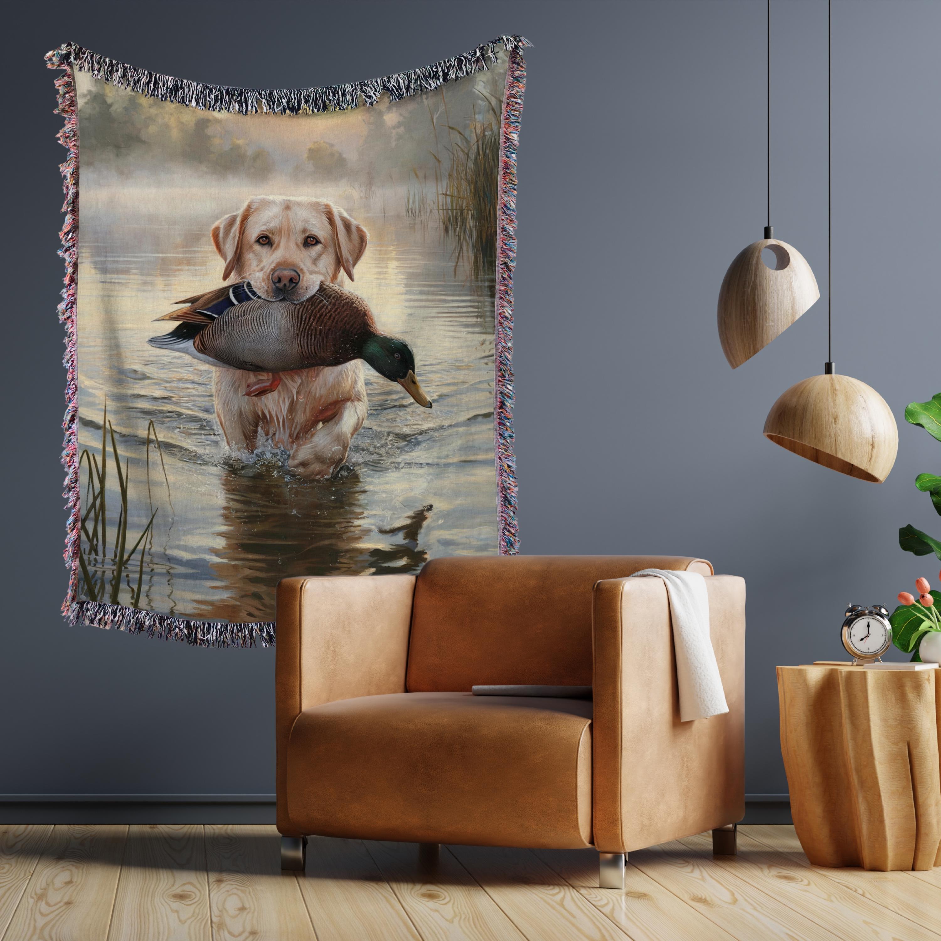 Duck Hunting Blanket, Woven Throw Blanket, Yellow Lab Dog Tapestry