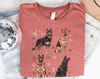 German Shepherd Cottagecore Shirt, Bohemian GSD tshirt, Boho Shepherd Shirt, Shepherd Dogmom Shirt Gift