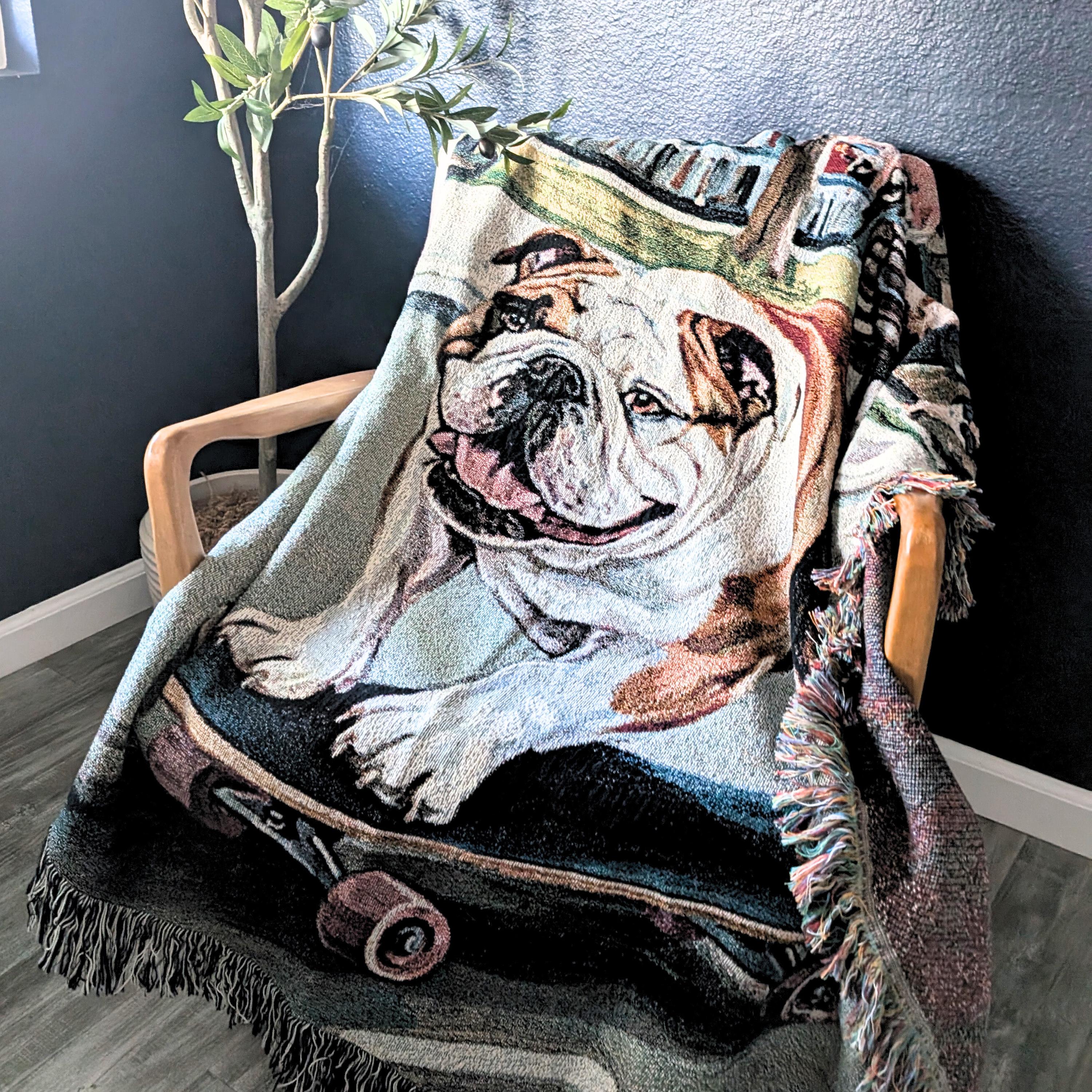 English Bulldog Blanket, Woven Throw Blanket, Skateboarding