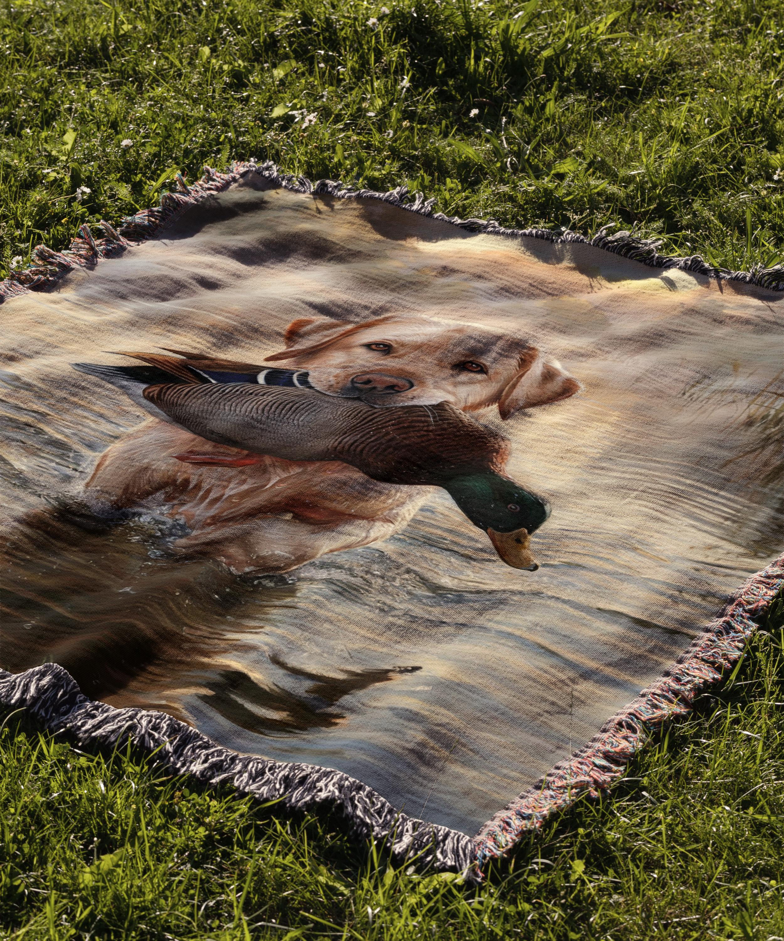 Duck Hunting Blanket, Woven Throw Blanket, Yellow Lab Dog Tapestry