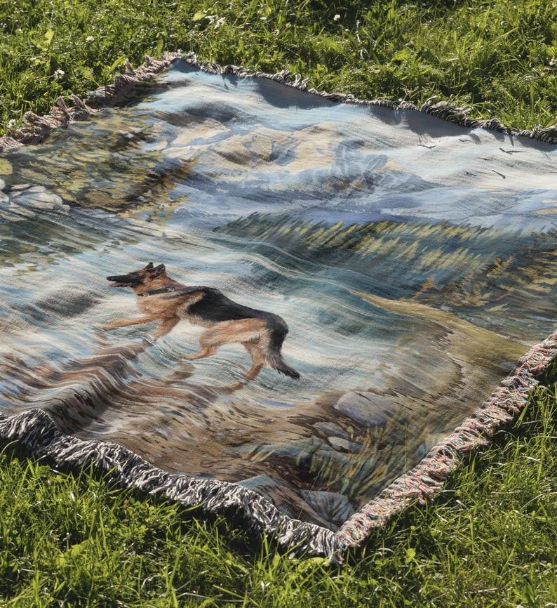 German Shepherd Alpine Lake Blanket, Mountain Lake Tapestry, GSD ...