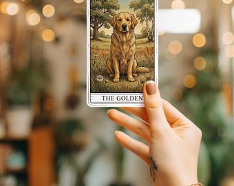 Golden Retriever Tarot Card Sticker, Golden Mom Gift, Loves Goldens, Tarot Card Sticker for Golden Retriever, Golden Retriever Gift