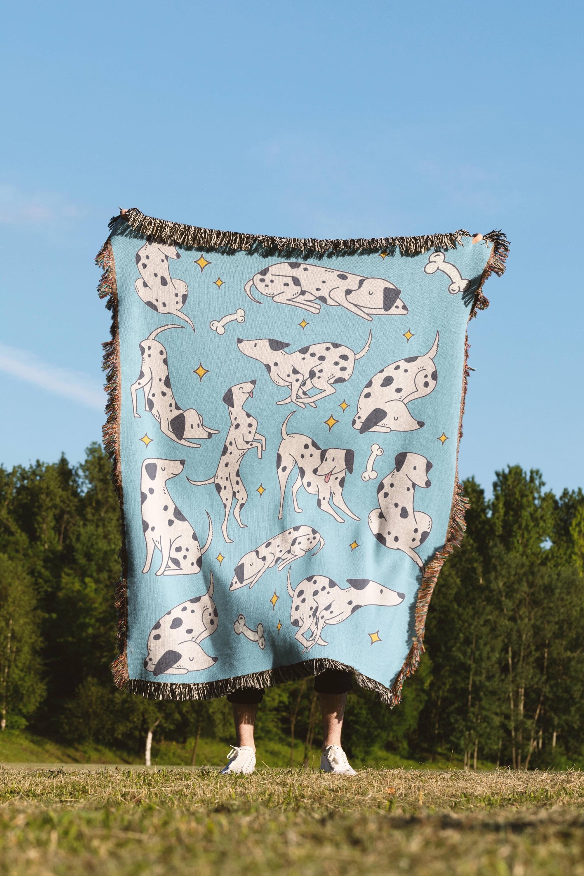 Blue Dalmatian Blanket, Woven Dog Blanket, Dalmatian Mom Gift, Blue Dog Blanket, Custom Dalmatian Blanket, Dalmatian Mom Blanket