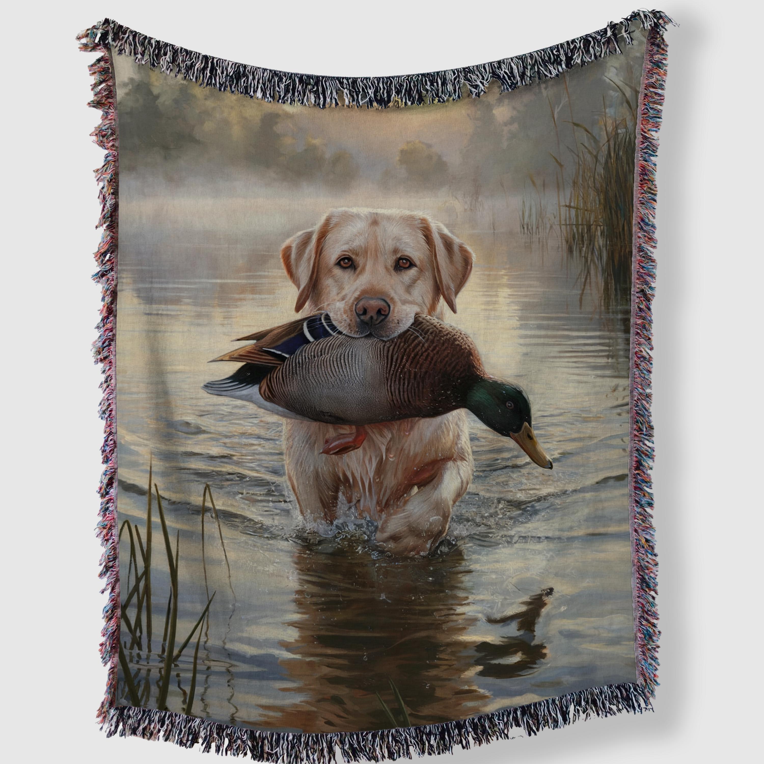 Duck Hunting Blanket, Woven Throw Blanket, Yellow Lab Dog Tapestry