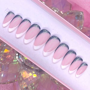 DOVE | White/ Blue French Tips | Press On Nails | Trendy French Tip Nail Design