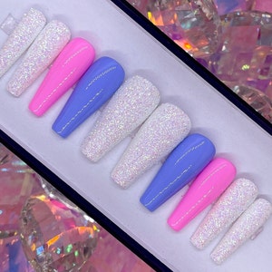 COTTON CANDY | Purple/ Pink/ White Sugar Glitter Press On Nails | Easter Nails | Press On Nails