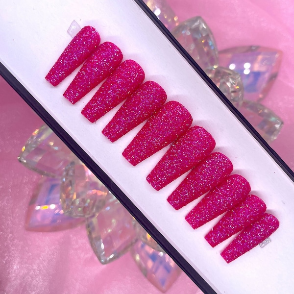 FUCHSIA | Fuchsia Sugar Glitter Press On Nails | Pink/ Purple Press On Nails | Glitter Nails | Press On Nails