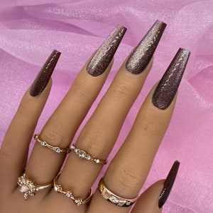 Uñas de ojo de gato color avellana/dorado marrón/uñas a presión