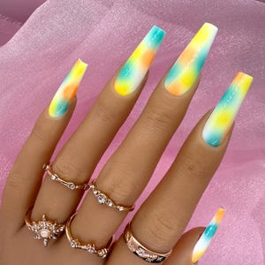 MIAMI | Green/White/Orange/Yellow Nails | Tropical Nails | Summer Nails | Press On Nails