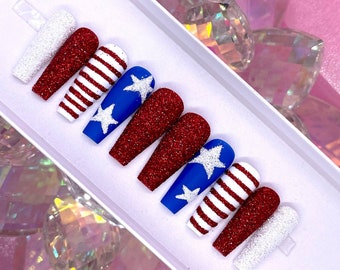 STAR SPANGLE | Sugar Glitter Press On Nails | Red/White/Blue Nails | Fourth of July Nails | Press On Nails