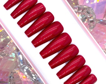 Red Ribbon Press On Nails | Shiny Holiday Nails