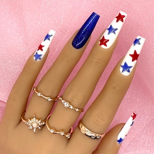 STARS | Red/White/Blue Nails | Fourth of July Nails | Hand Painted Press On Nails
