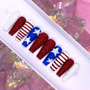 STAR SPANGLE | Sugar Glitter Press On Nails | Red/White/Blue Nails | Fourth of July Nails | Press On Nails
