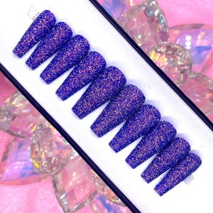WILDFLOWER | Purple Sugar Glitter Press On Nails | Purple Glitter Nails | Press On Nails