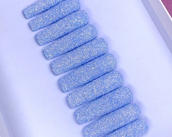BLUE PRINCESS | Blue Sugar Glitter Press On Nails