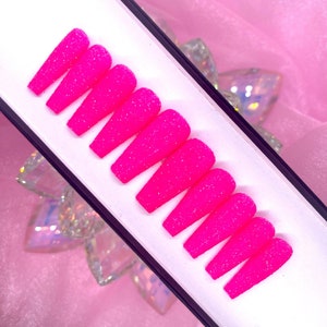 ROSE | Bright Pink Sugar Glitter Press On Nails | Pink Glitter Nails | Hot Pink Nails | Press On Nails