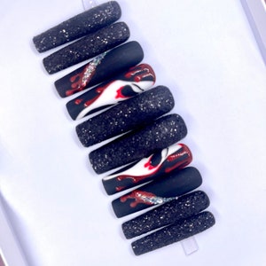 SCHREEUW | Zwarte suiker glitter Halloween pers op nagels | Schreeuw Halloween-nagels