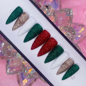 HOLIDAY | Sugar Glitter Christmas Press On Nails | Red/Green/Gold/White Press On Nails