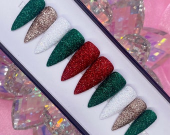 Sugar Glitter Christmas Press On Nails | Holiday Handcrafted Set