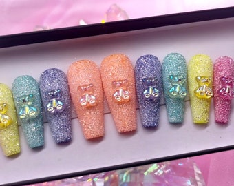 Sugar Teddy Bear Press On Nails | Handmade Colorful Nail Set