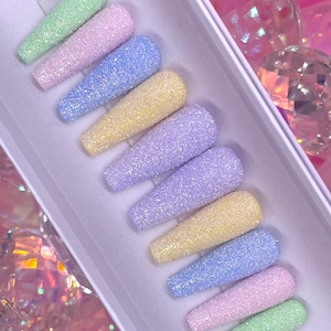 EASTER EGGS | Purple/Yellow/Blue/Pink/Green | Easter Sugar Glitter Press On Nails
