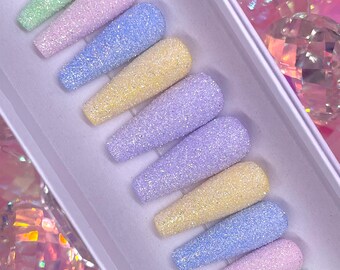 OSTEREIER | Lila/Gelb/Blau/Pink/Grün | Ostern Zucker Glitter Drücken Sie auf die Nägel